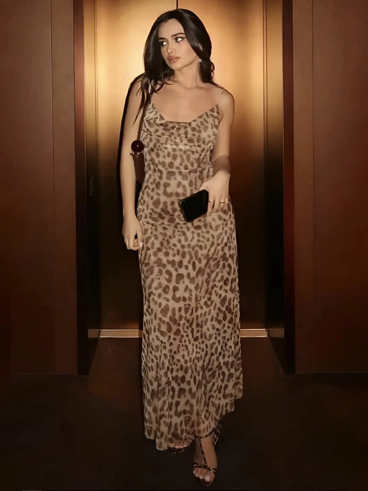 Women's Brown Printed Leopard Dress